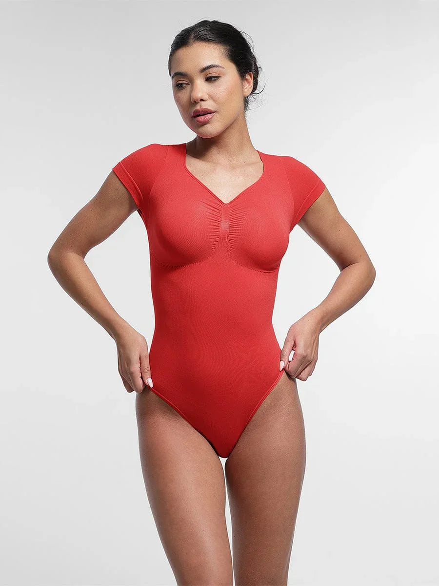 Seamless Bust Support Waist & Abdomen Shaping Thong Bodysuit -