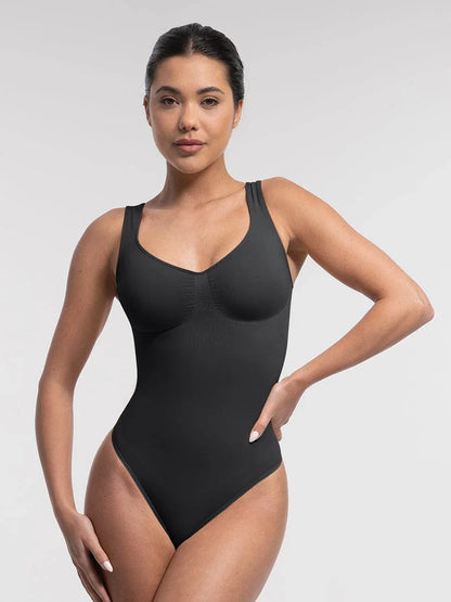 Seamless Bust Support Waist and Abdomen Control Thong Bodysuit -