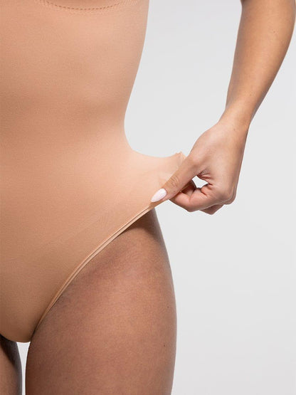 Seamless Bust Support Waist and Abdomen Control Thong Bodysuit -