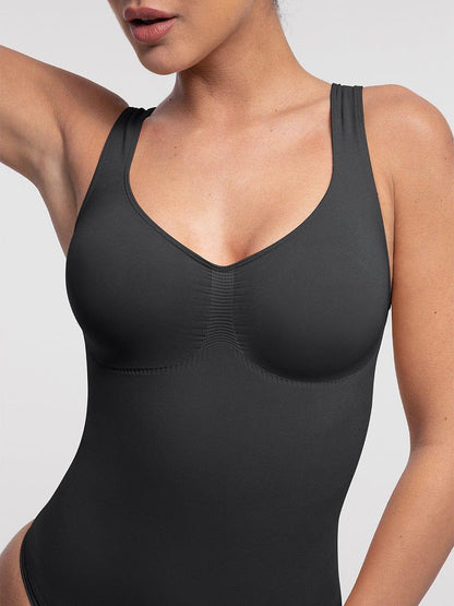 Seamless Bust Support Waist and Abdomen Control Thong Bodysuit -