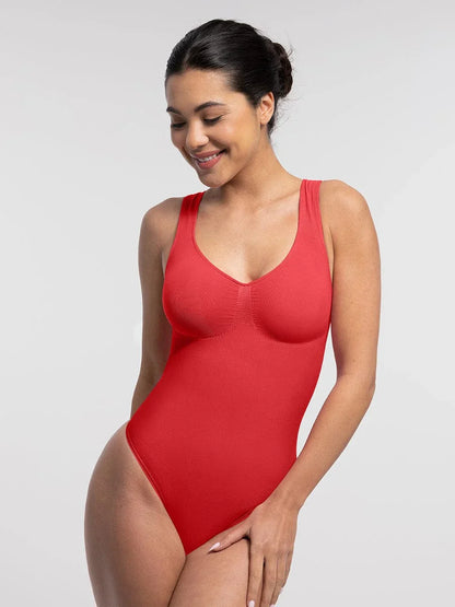 Seamless Bust Support Waist and Abdomen Control Thong Bodysuit -