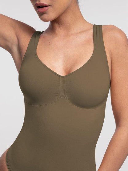 Seamless Bust Support Waist and Abdomen Control Thong Bodysuit -