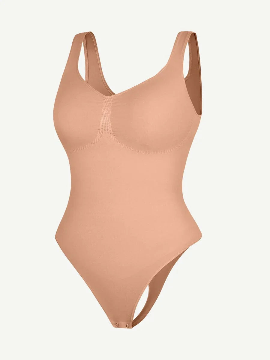 Seamless Bust Support Waist and Abdomen Control Thong Bodysuit -