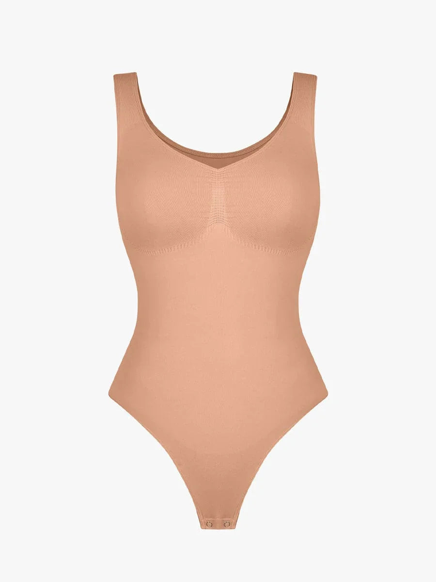 Seamless Bust Support Waist and Abdomen Control Thong Bodysuit -