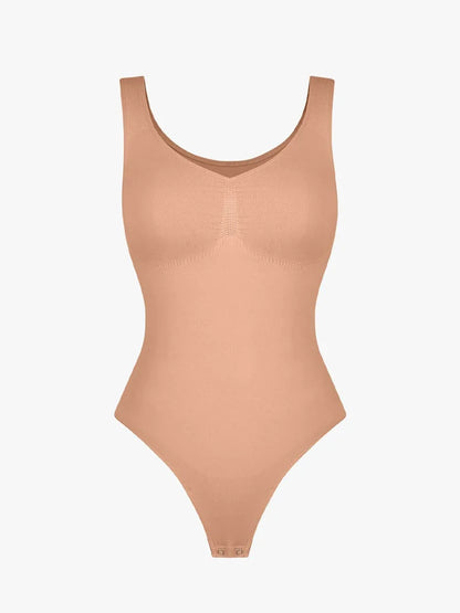 Seamless Bust Support Waist and Abdomen Control Thong Bodysuit -