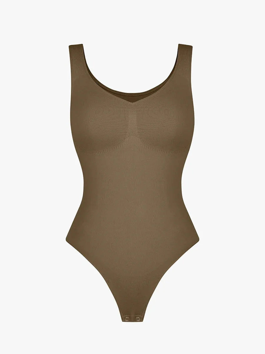 Seamless Bust Support Waist and Abdomen Control Thong Bodysuit -
