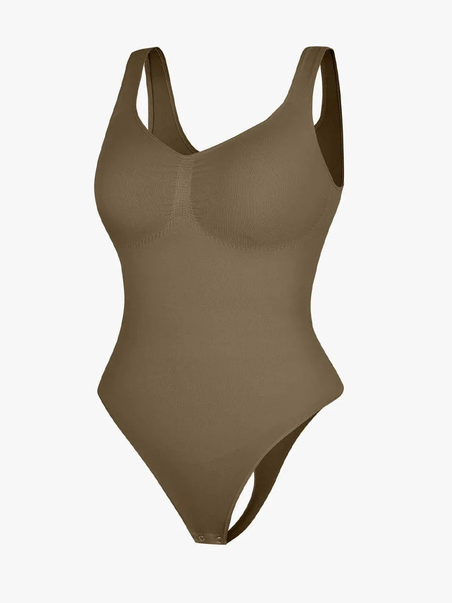 Seamless Bust Support Waist and Abdomen Control Thong Bodysuit -
