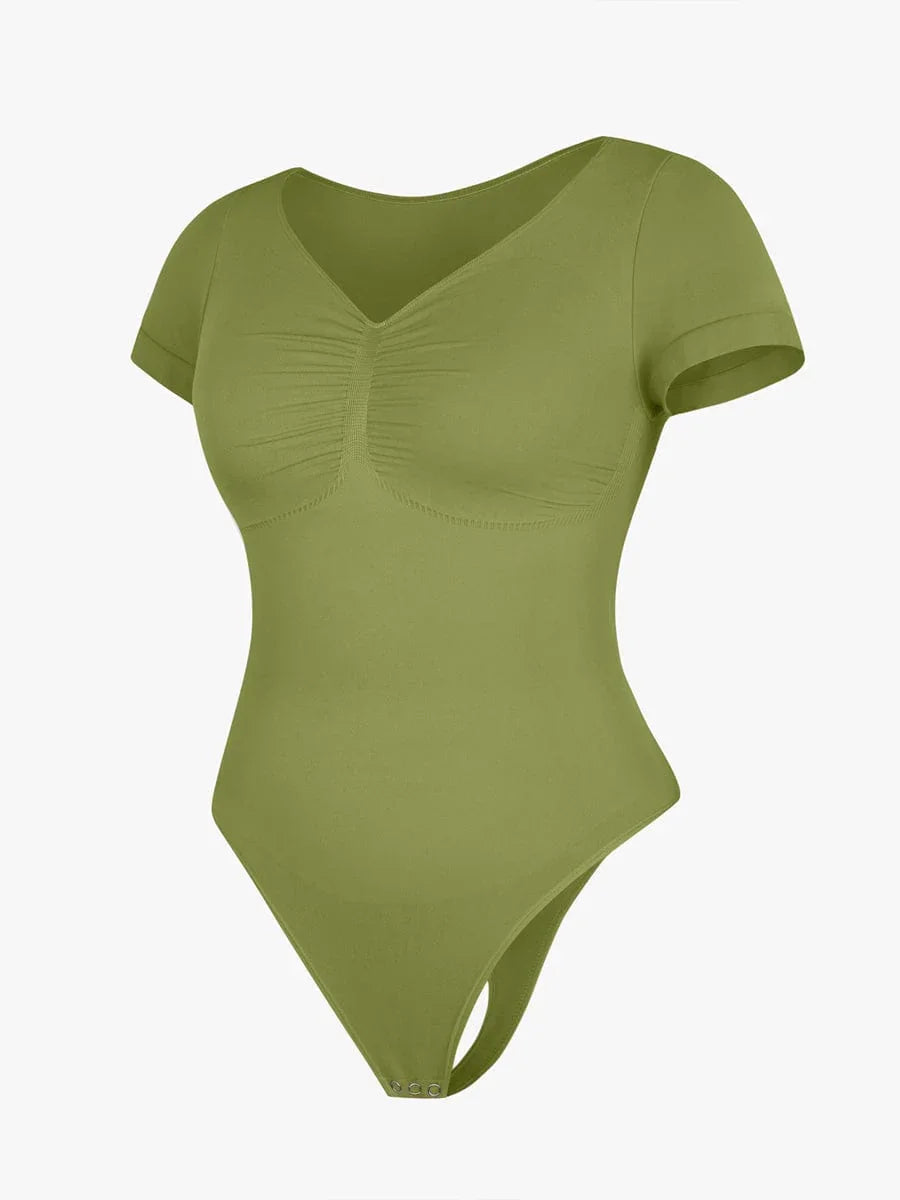 Seamless Bust Support Waist & Abdomen Shaping Thong Bodysuit -
