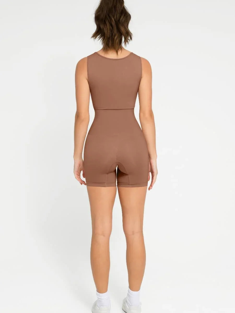 Eco-friendly Seamless Square Neck Waist and Belly Shaping Jumpsuit -