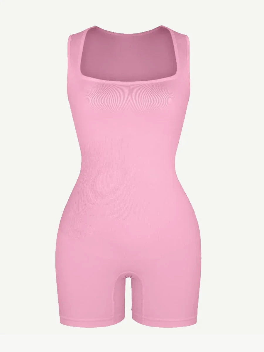 Eco-friendly Seamless Square Neck Waist and Belly Shaping Jumpsuit -