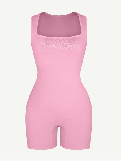 Eco-friendly Seamless Square Neck Waist and Belly Shaping Jumpsuit -