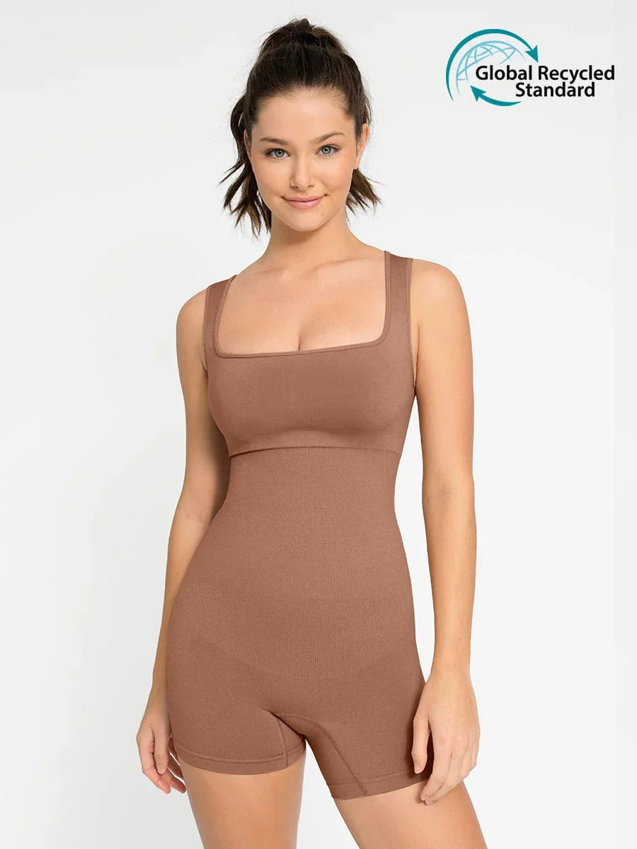 Eco-friendly Seamless Square Neck Waist and Belly Shaping Jumpsuit -