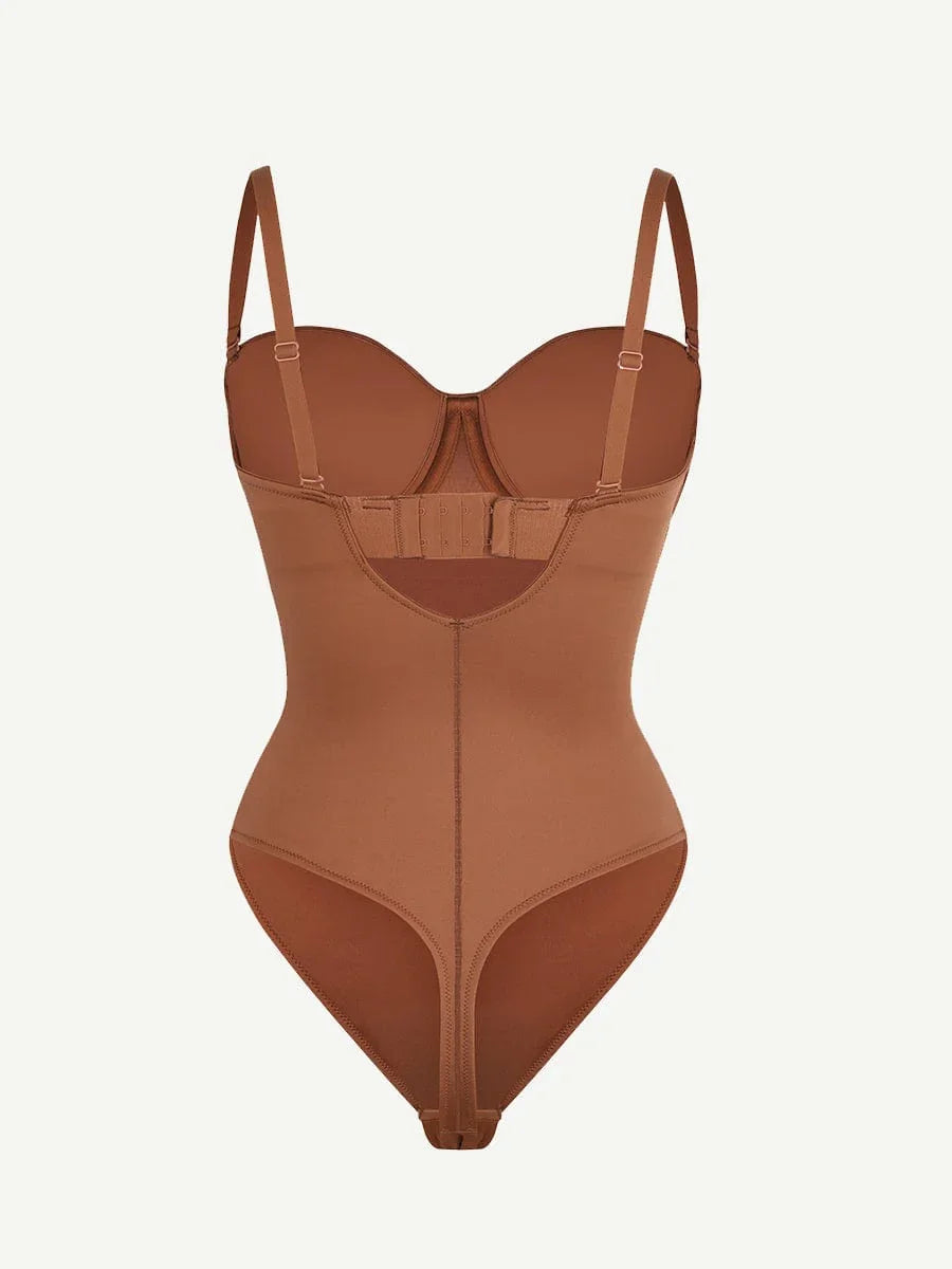 One-Piece Underwire Strap Removable Waist And Abdomen Shaping Thong Bodysuit -