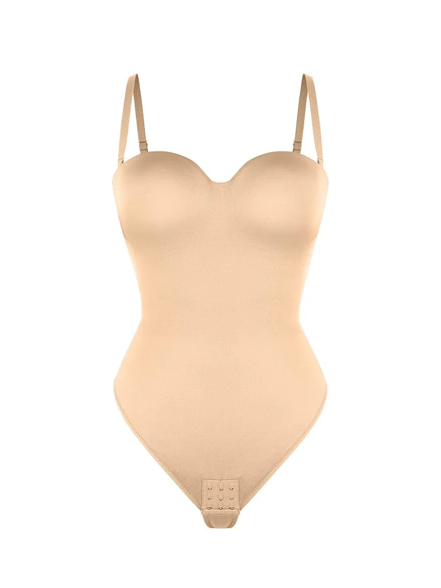 One-Piece Underwire Strap Removable Waist And Abdomen Shaping Thong Bodysuit -