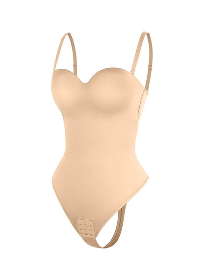 One-Piece Underwire Strap Removable Waist And Abdomen Shaping Thong Bodysuit -