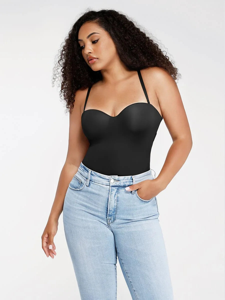 One-Piece Underwire Strap Removable Waist And Abdomen Shaping Thong Bodysuit -