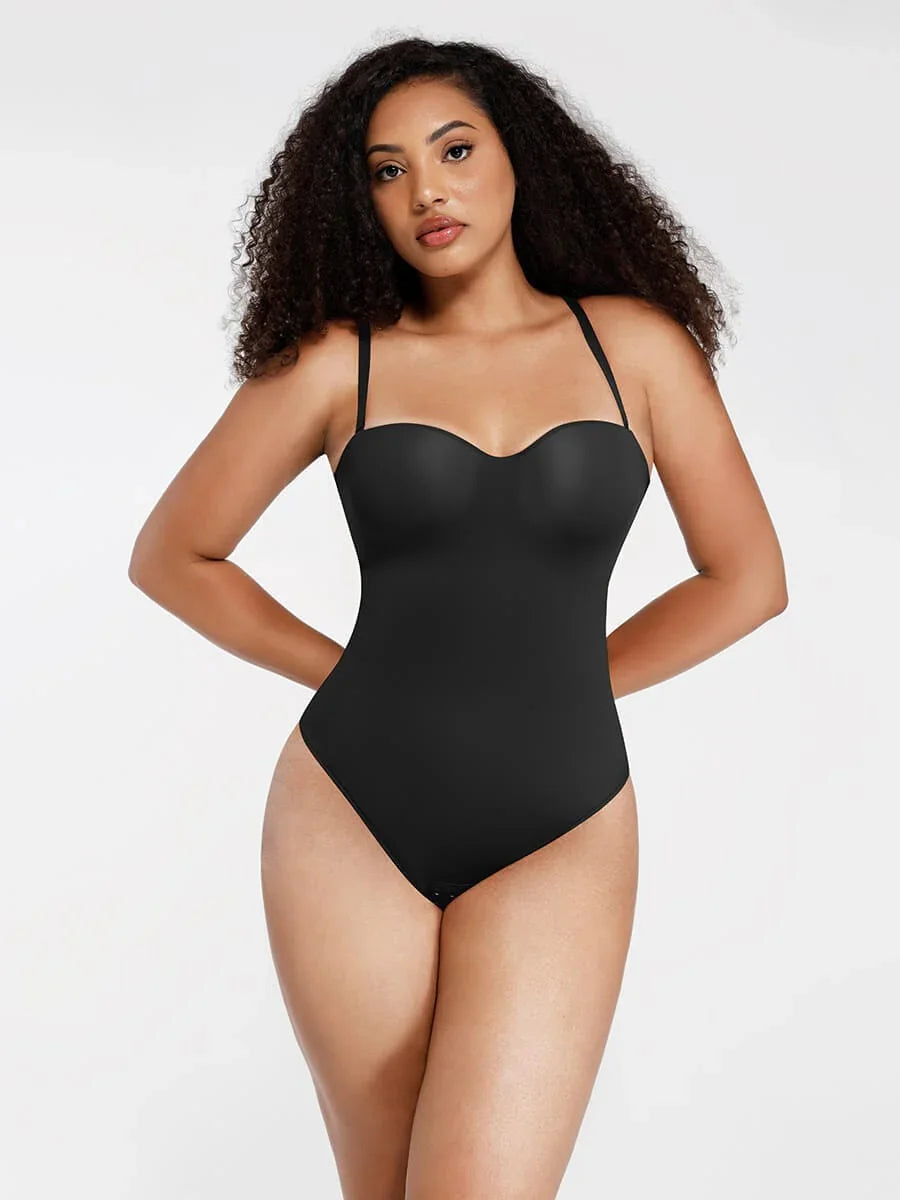 One-Piece Underwire Strap Removable Waist And Abdomen Shaping Thong Bodysuit -