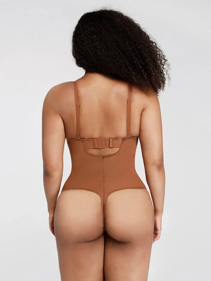 One-Piece Underwire Strap Removable Waist And Abdomen Shaping Thong Bodysuit -