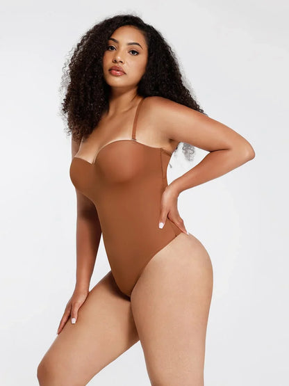 One-Piece Underwire Strap Removable Waist And Abdomen Shaping Thong Bodysuit -