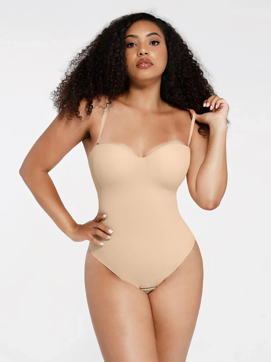 One-Piece Underwire Strap Removable Waist And Abdomen Shaping Thong Bodysuit -