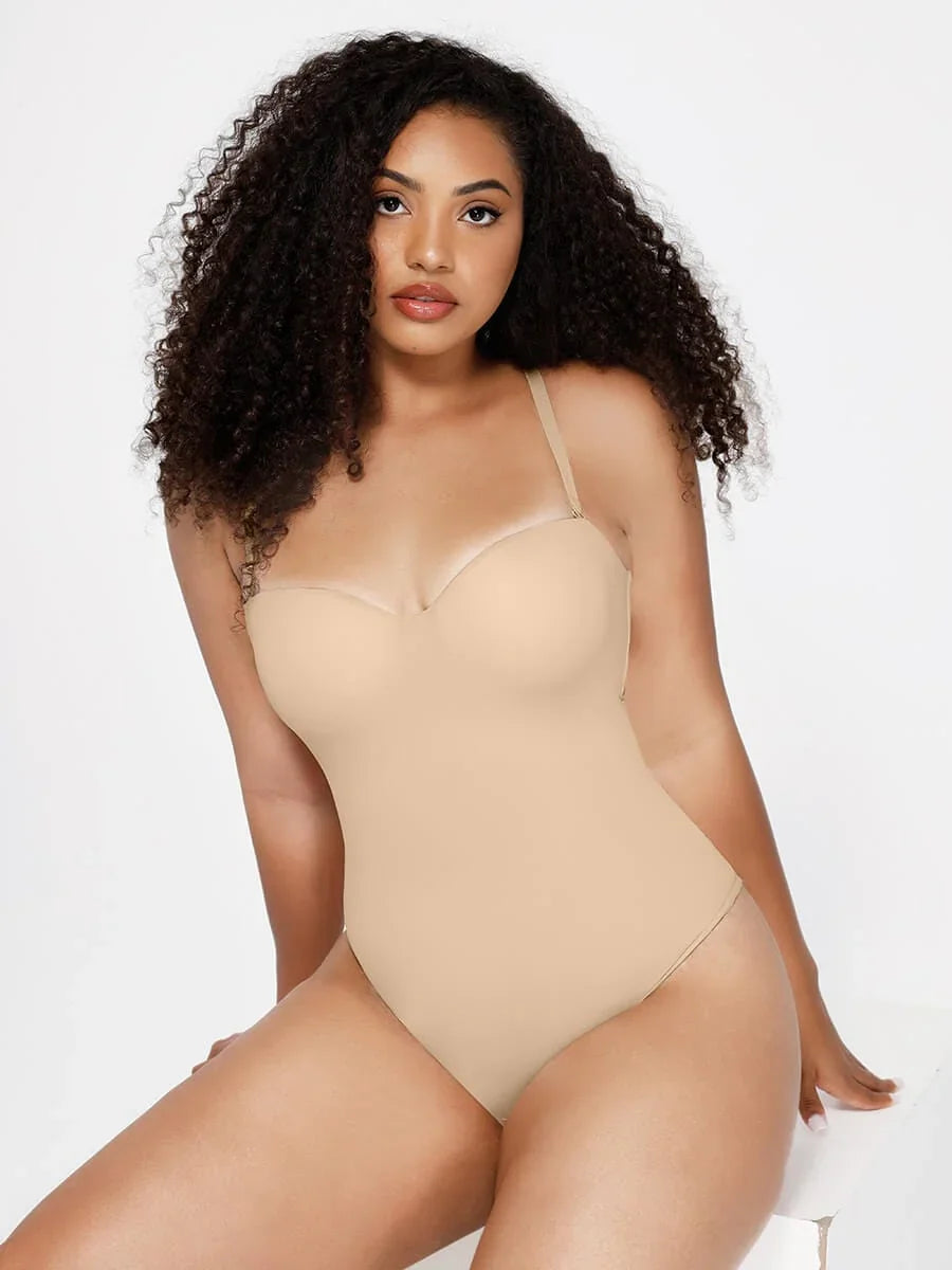One-Piece Underwire Strap Removable Waist And Abdomen Shaping Thong Bodysuit -