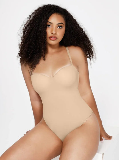 One-Piece Underwire Strap Removable Waist And Abdomen Shaping Thong Bodysuit -