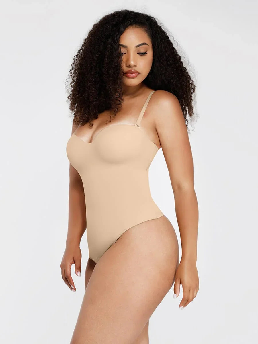 One-Piece Underwire Strap Removable Waist And Abdomen Shaping Thong Bodysuit -