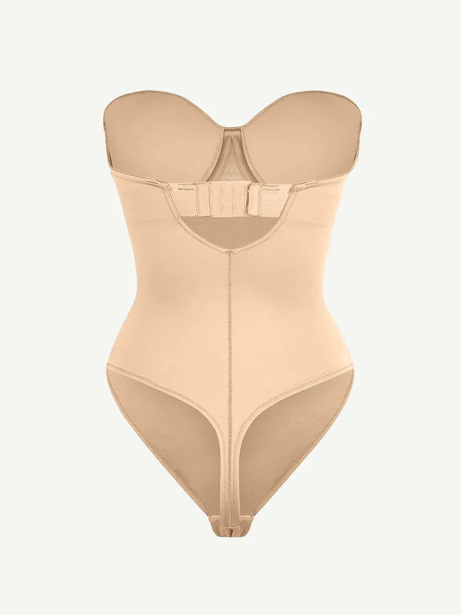 One-Piece Underwire Strap Removable Waist And Abdomen Shaping Thong Bodysuit -