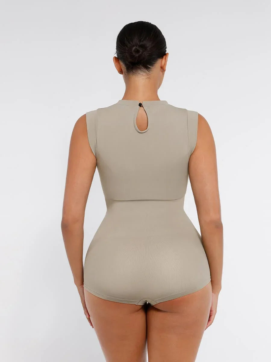 Seamless Cap Sleeve Bodysuit for Waist and Abdomen Shaping Shapewear -