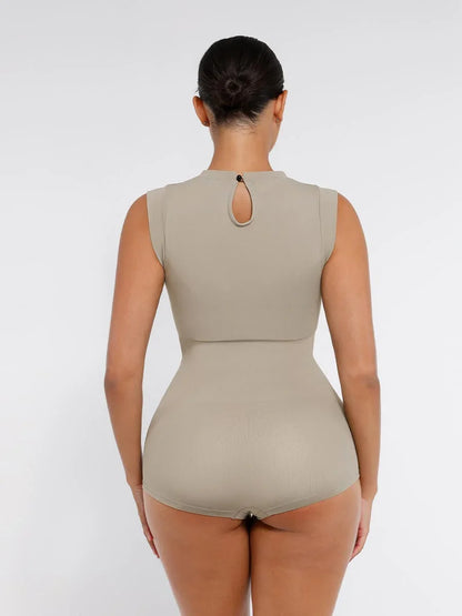Seamless Cap Sleeve Bodysuit for Waist and Abdomen Shaping Shapewear -