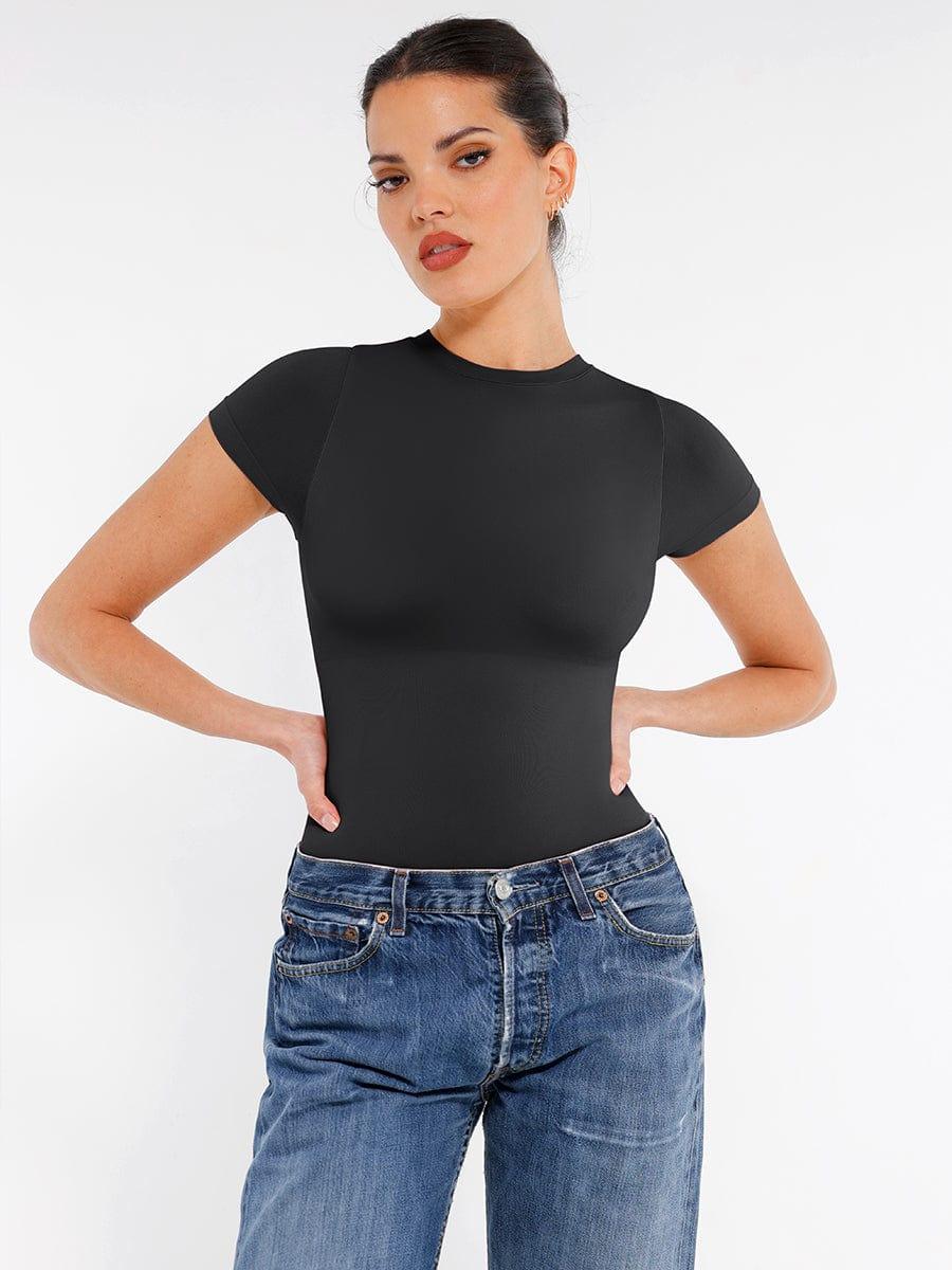 Seamless Bodysuit for Women – Tummy Control Short Sleeve Shaping Brief with Butt Lift -
