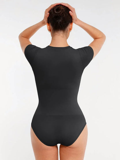 Seamless Bodysuit for Women – Tummy Control Short Sleeve Shaping Brief with Butt Lift -