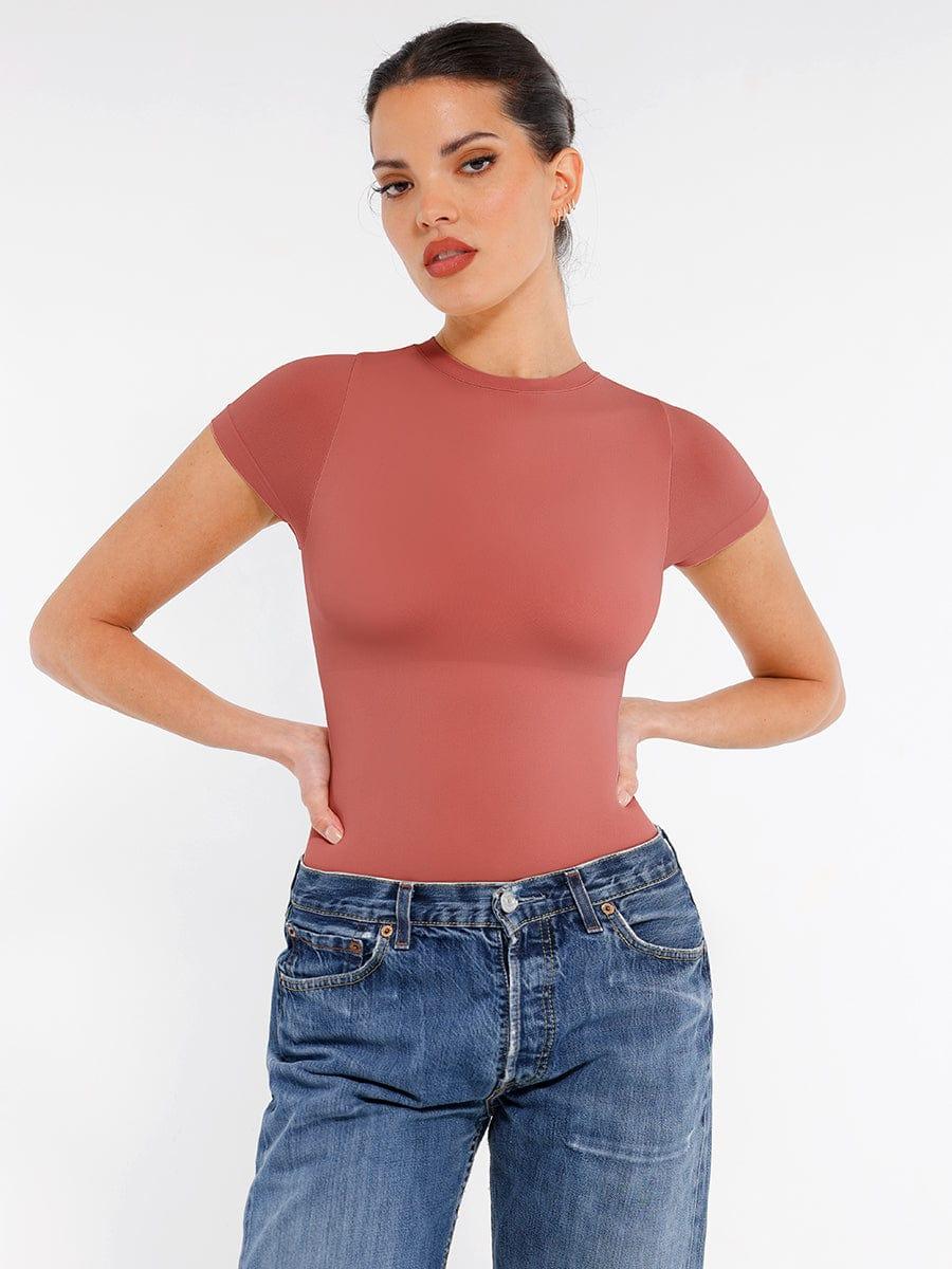 Seamless Bodysuit for Women – Tummy Control Short Sleeve Shaping Brief with Butt Lift -