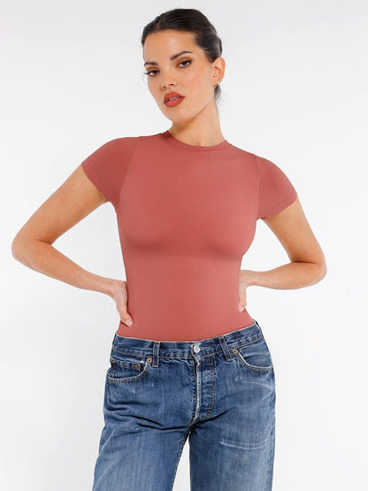 Seamless Bodysuit for Women – Tummy Control Short Sleeve Shaping Brief with Butt Lift -