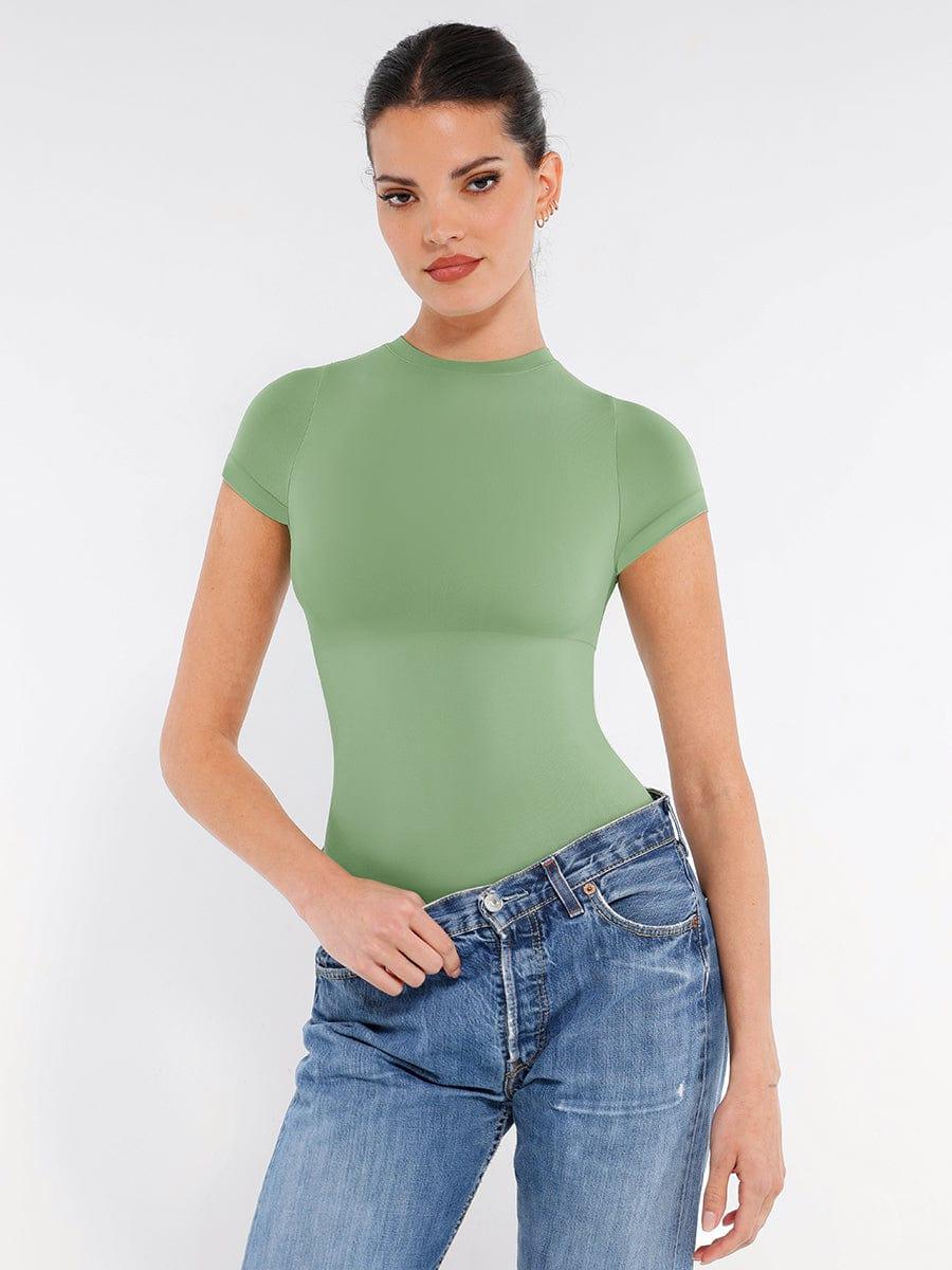 Seamless Bodysuit for Women – Tummy Control Short Sleeve Shaping Brief with Butt Lift -