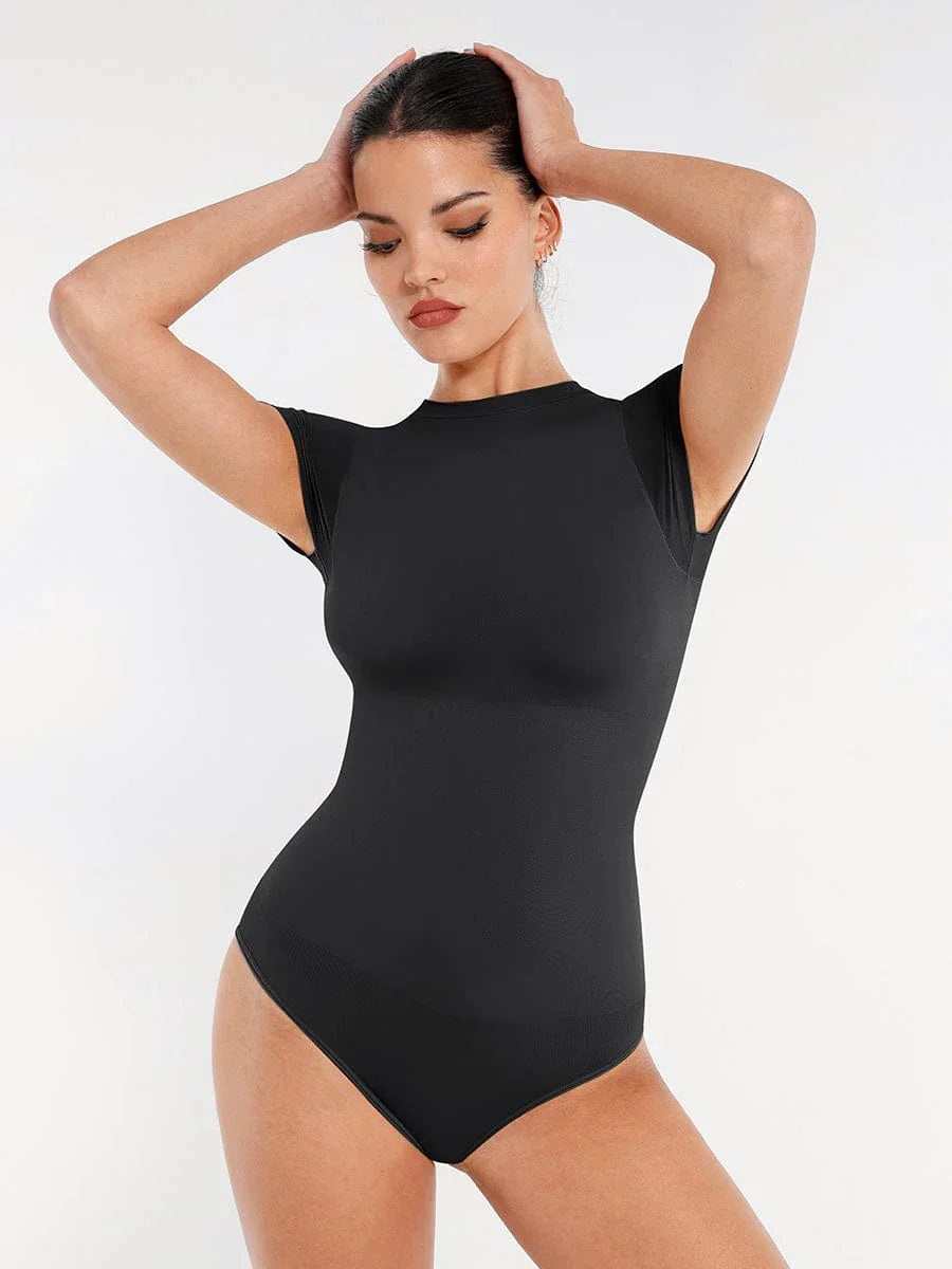 Seamless Bodysuit for Women – Tummy Control Short Sleeve Shaping Brief with Butt Lift -