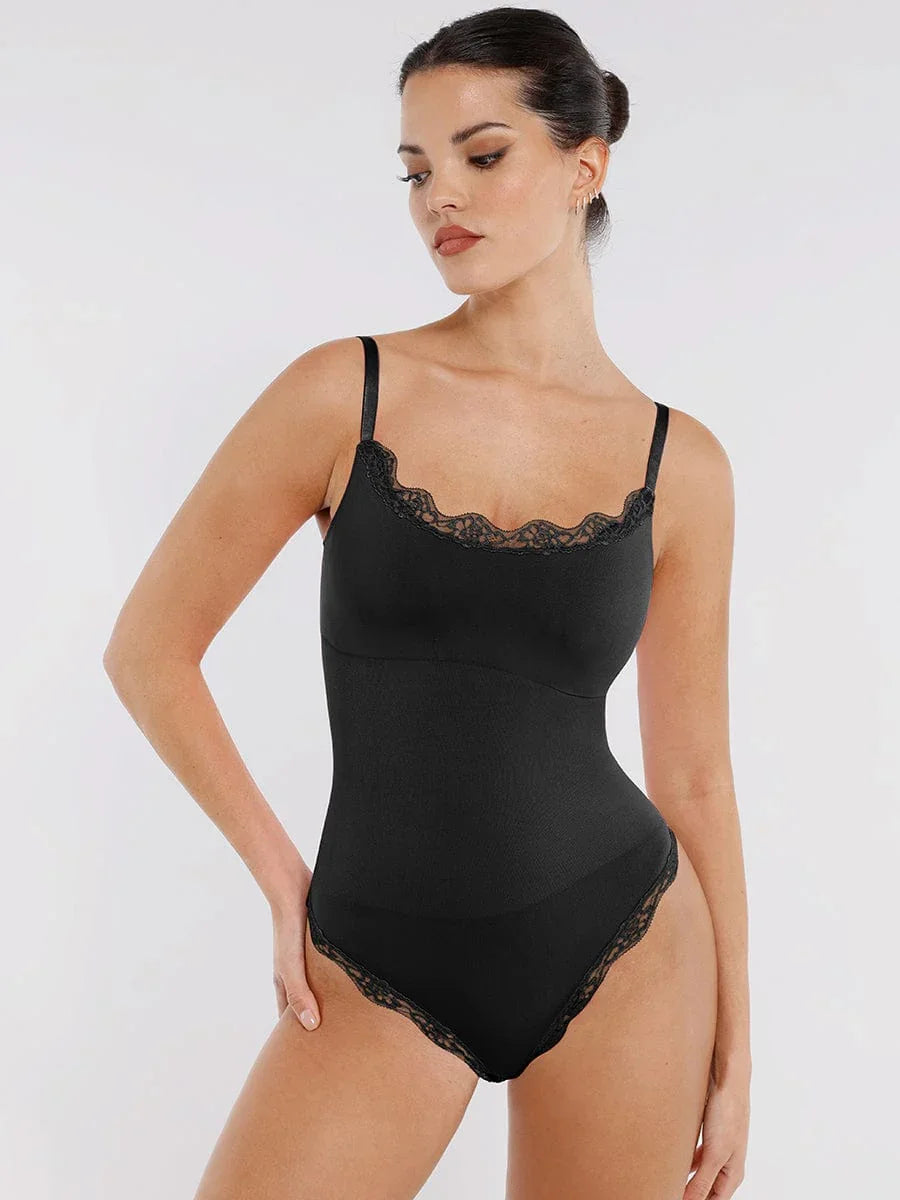 Seamless lace Cami Waist Abdomen Shaping Thong Bodysuit -