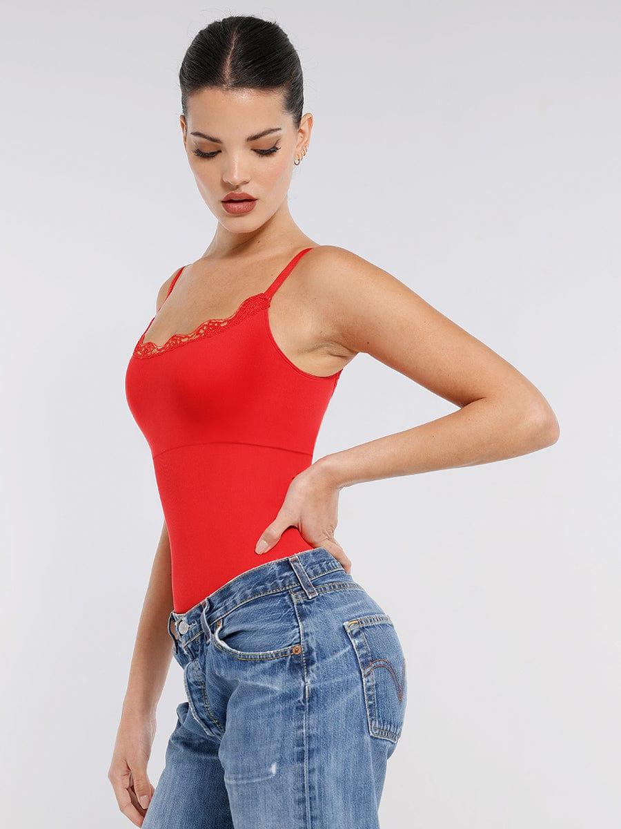 Seamless lace Cami Waist Abdomen Shaping Thong Bodysuit -
