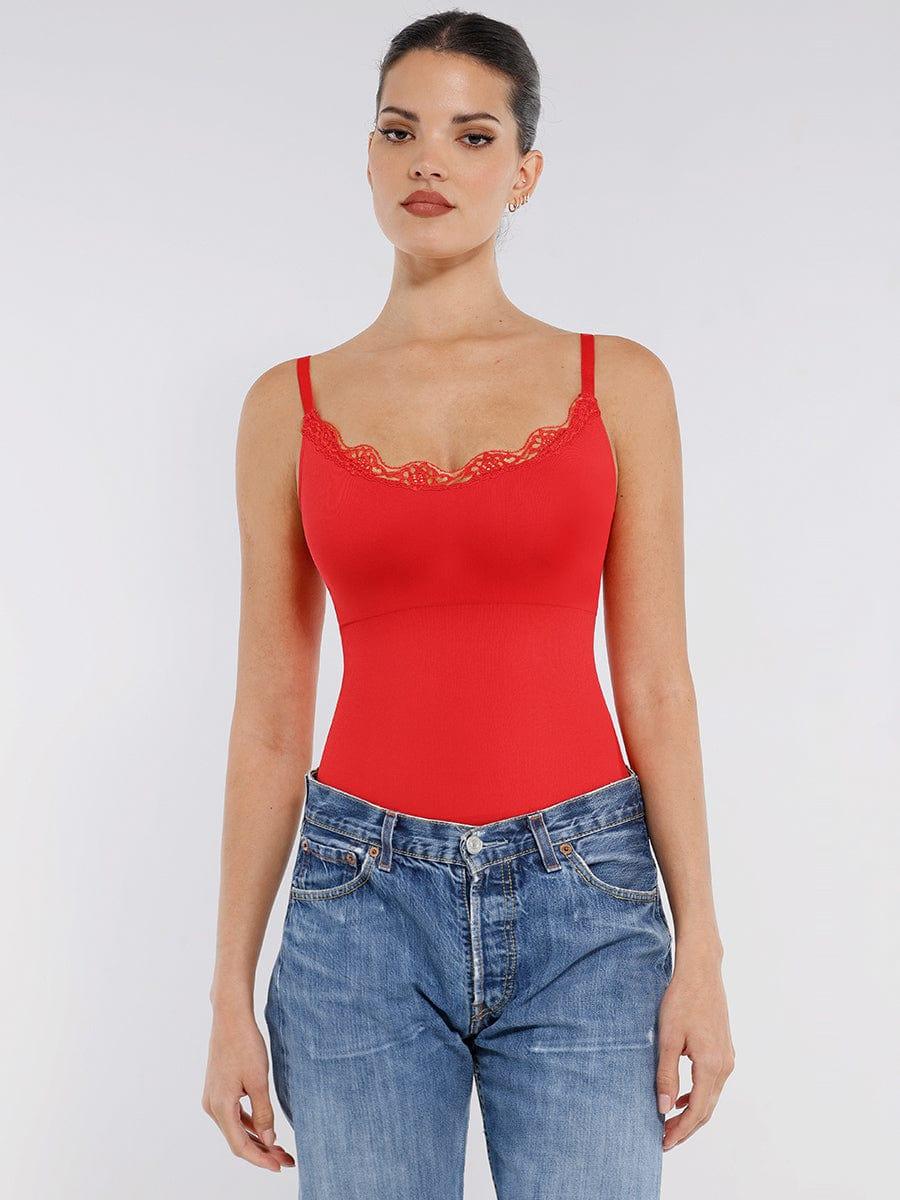 Seamless lace Cami Waist Abdomen Shaping Thong Bodysuit -
