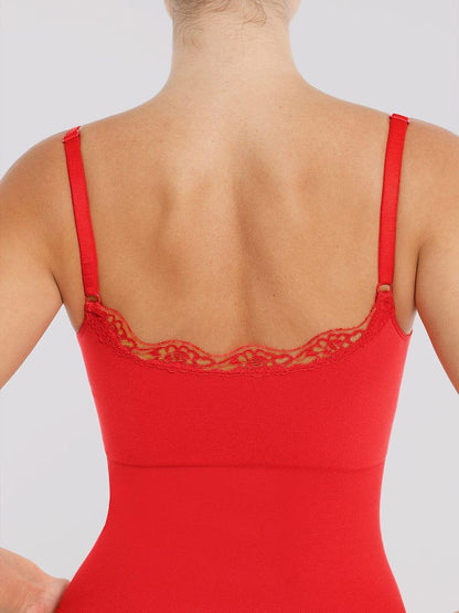 Seamless lace Cami Waist Abdomen Shaping Thong Bodysuit -