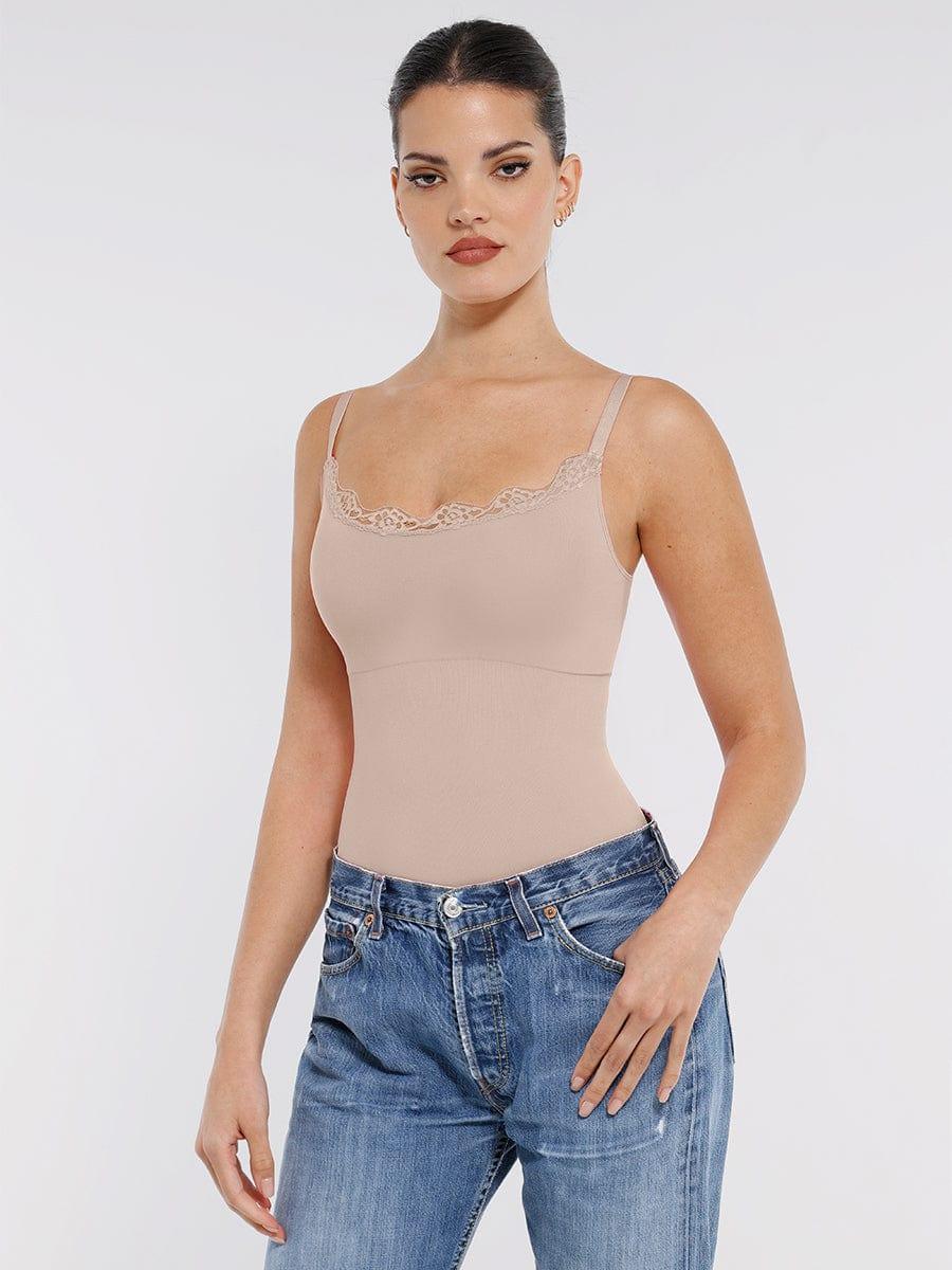 Seamless lace Cami Waist Abdomen Shaping Thong Bodysuit -