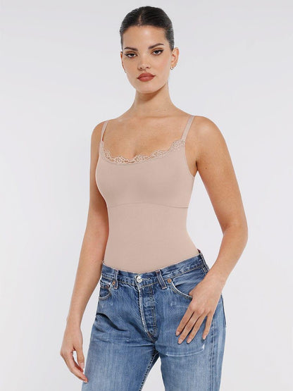 Seamless lace Cami Waist Abdomen Shaping Thong Bodysuit -