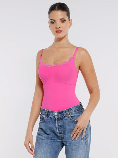 Seamless lace Cami Waist Abdomen Shaping Thong Bodysuit -