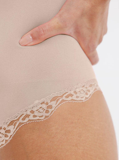 Seamless lace Cami Waist Abdomen Shaping Thong Bodysuit -