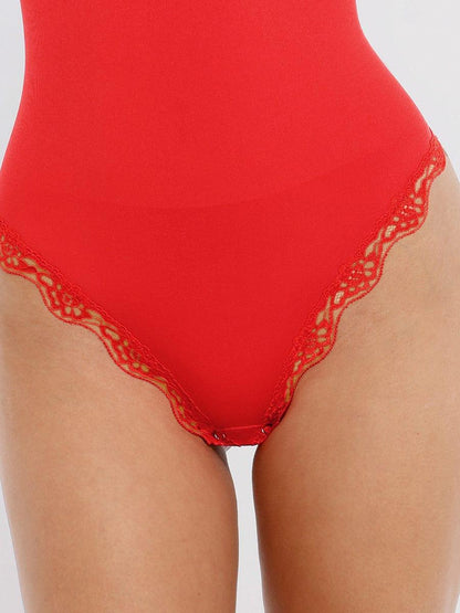 Seamless lace Cami Waist Abdomen Shaping Thong Bodysuit -
