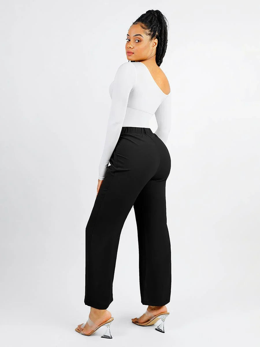 Seamless Diagonal Neck Long Sleeve Waist Trimming Thong Bodysuit -