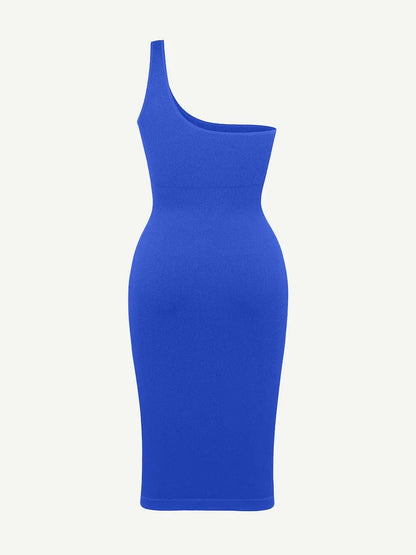Seamless Eco-friendly One-shoulder Slanted Neck Waist Trimming Shaper Dress -