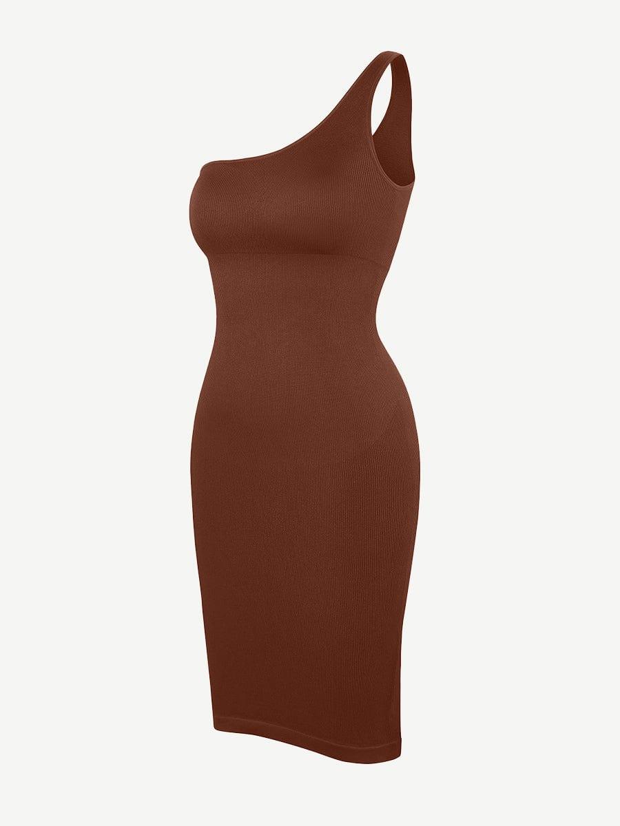 Seamless Eco-friendly One-shoulder Slanted Neck Waist Trimming Shaper Dress -