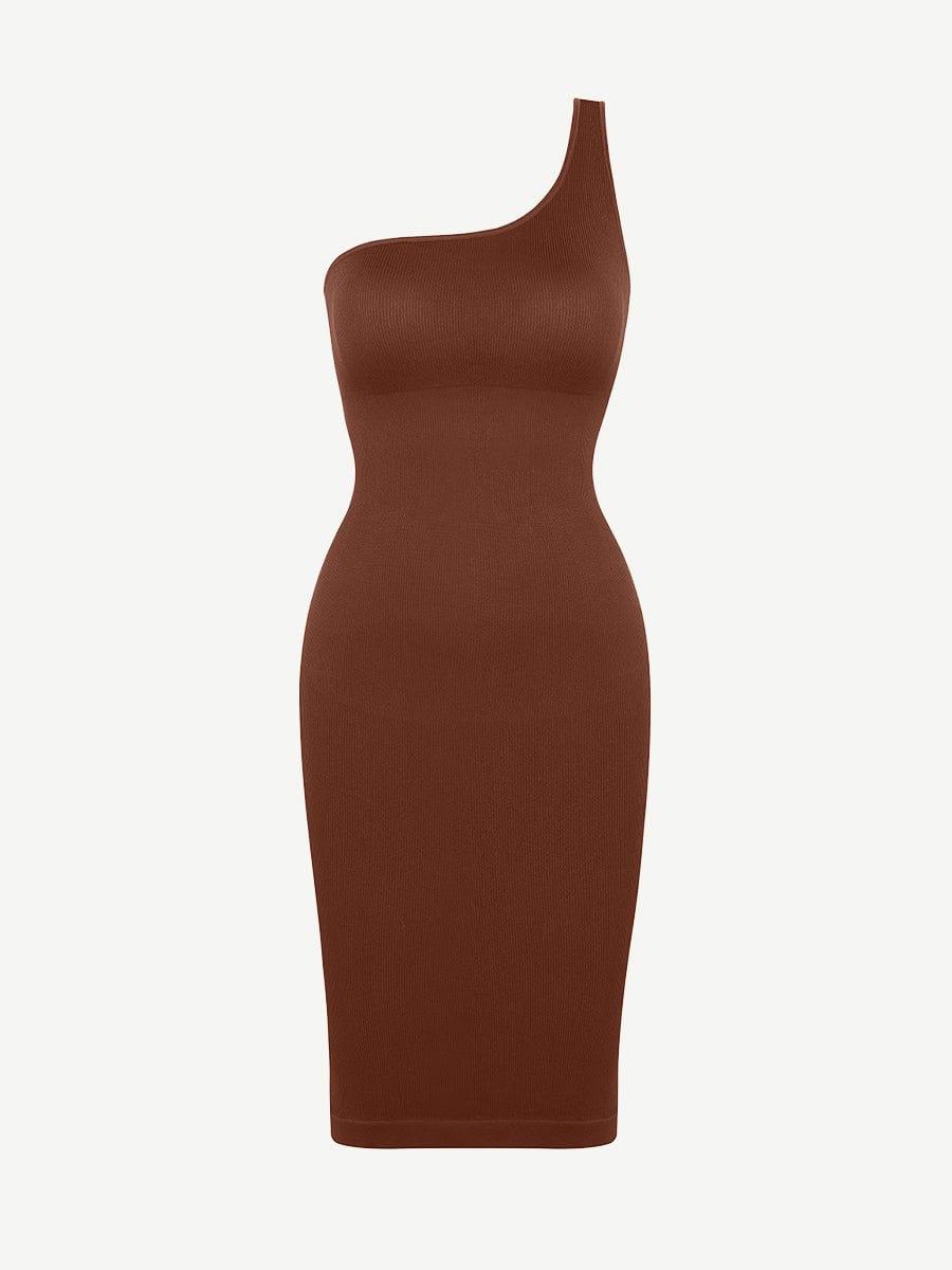 Seamless Eco-friendly One-shoulder Slanted Neck Waist Trimming Shaper Dress -