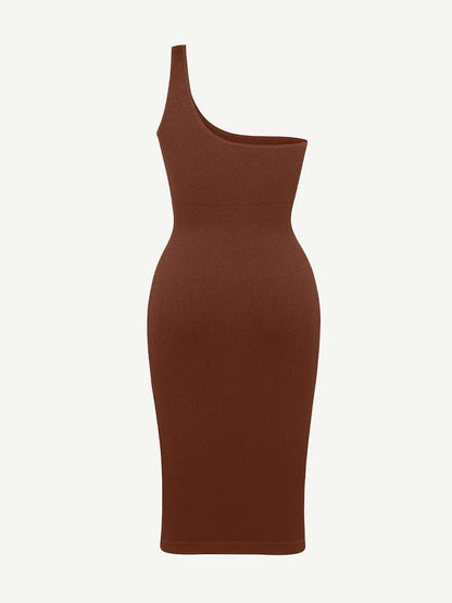 Seamless Eco-friendly One-shoulder Slanted Neck Waist Trimming Shaper Dress -